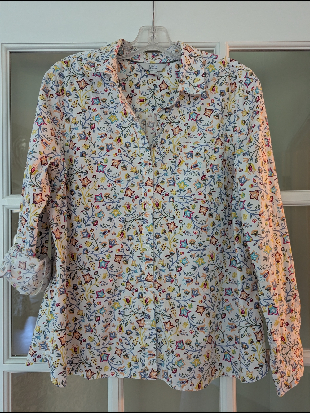 Croft & Barrow Button-Down Blouse — White with Multicolor Floral Print. Size XL